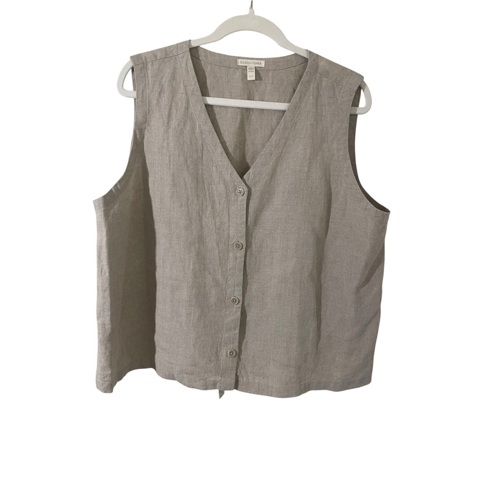 Eileen Fisher Organic Linen Tie Back Vest Tank Top Oatmeal XL Lagenlook NEW